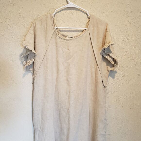 Umgee L High Low Dress Women’s Sz L Gauzy Raw Hem Midi High Low Shift Pockets - Picture 4 of 9